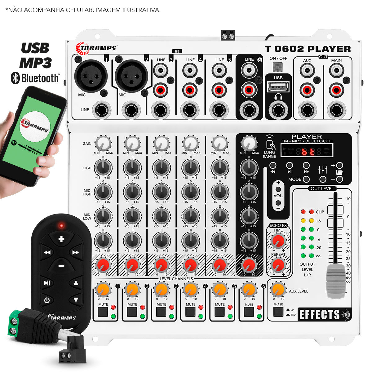 Mesa de Som Taramps T 0602 Player 6 Canais com Efeito Echo FX Mesa de Som Taramps T 0602 Player 6 Canais com Efeito Echo FX